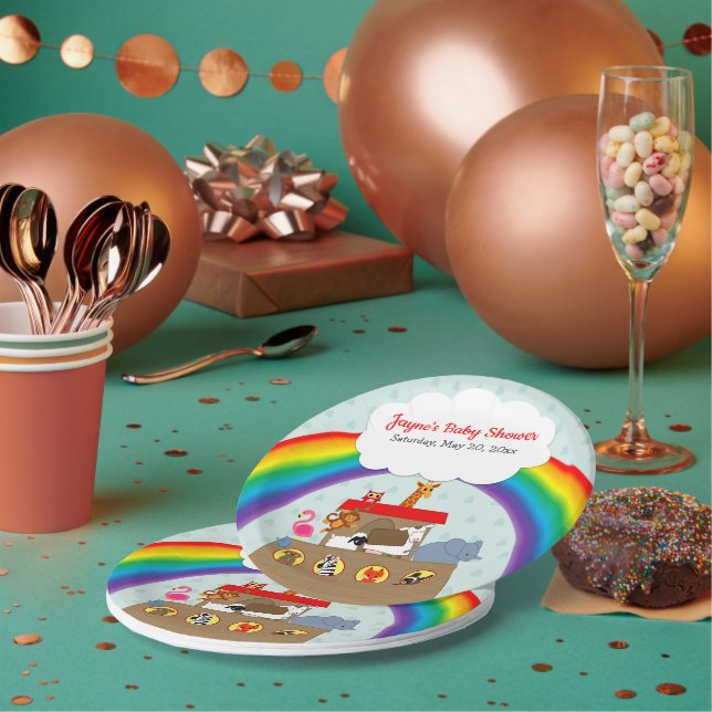 Noah's Ark Rainbow Baby Shower Paper Plate (Multi)