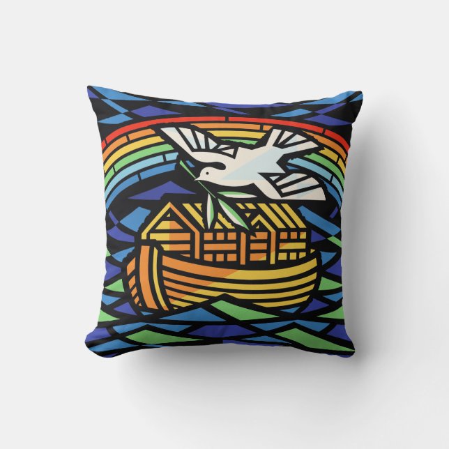 Noah's Ark, Rainbow, Dove Cushion (Front)