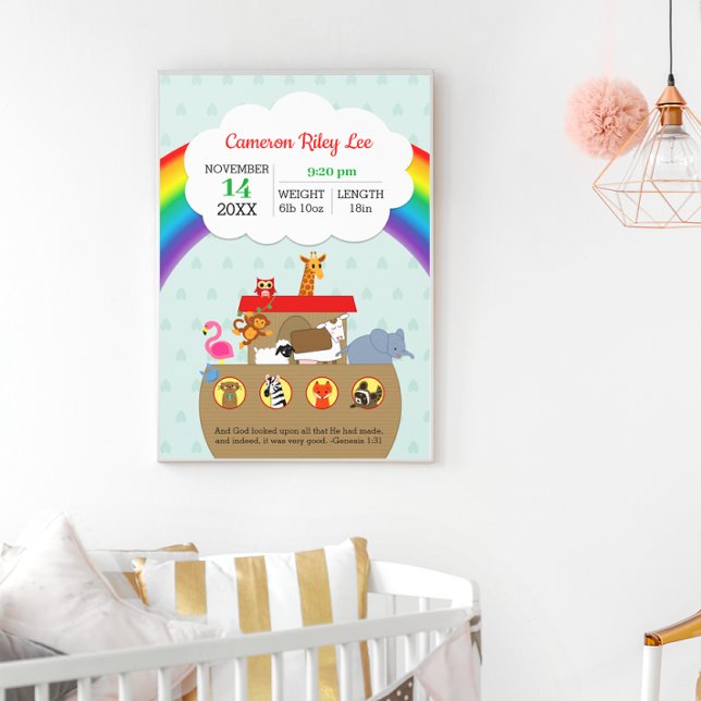 Noah's Ark Rainbow Personalised Baby Birth Poster (Creator Uploaded)