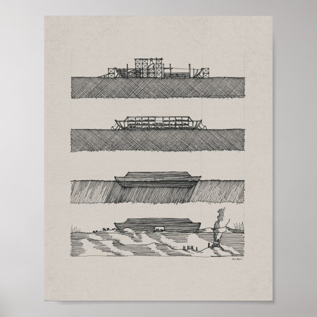 Noah's Ark Sketches - Bible Art, Nautical Wall Poster (Front)