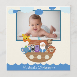Noah's Ark Square Christening Invitations