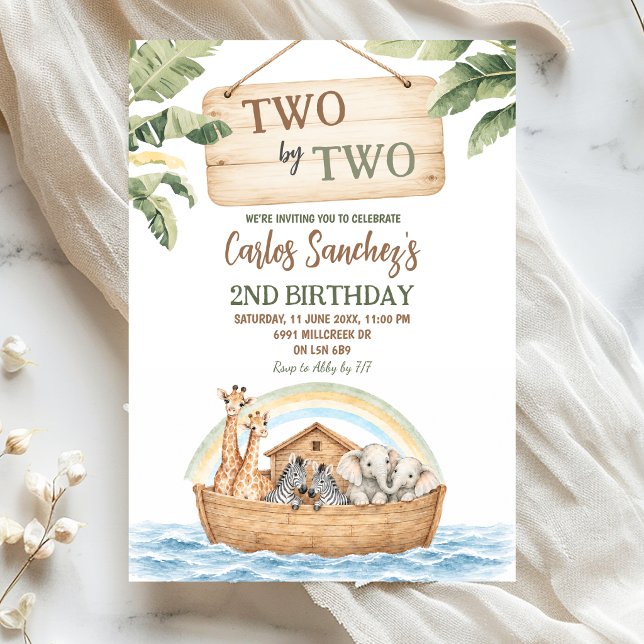 Noah's Ark Two By Two Second Birthday Invitation (Creator Uploaded)