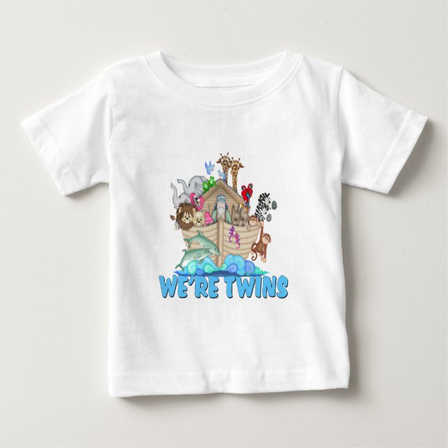 Noah's Ark We're Twins Baby T-Shirt (Front)