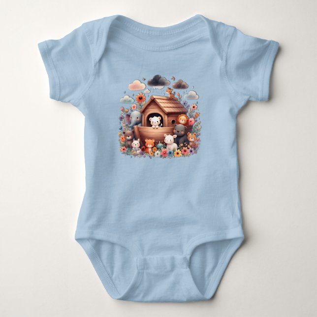 Noah's Ark With Baby Animals Bodysuit (Front)