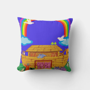 Noah's Floating Zoo with rainbow: nursery & kids Cushion