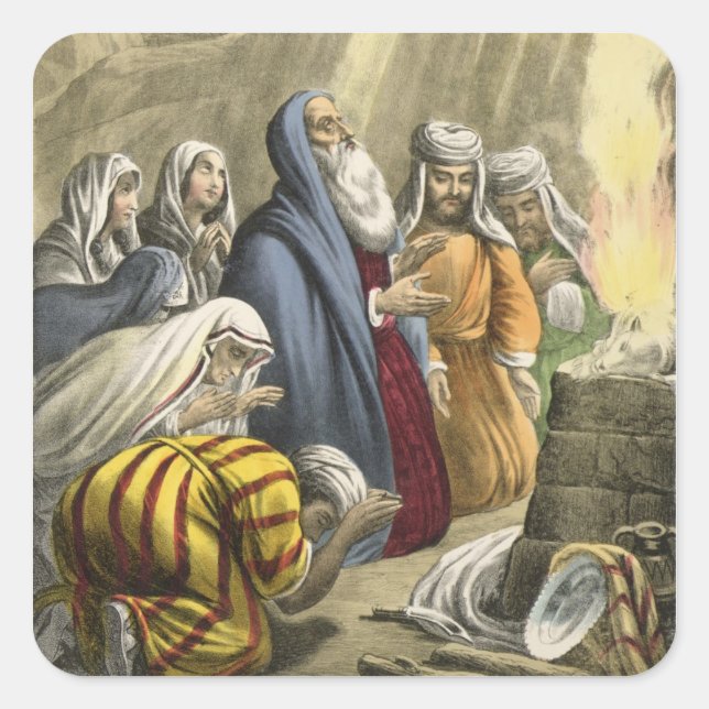 Noah's Sacrifice on Leaving the Ark, from a bible Square Sticker (Front)
