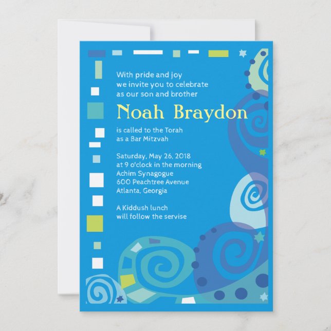 NOAH'S WAVES Bar Bat Mitzvah Invitation (Front)