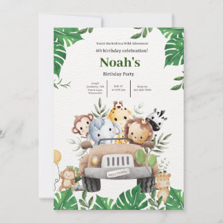 Noah's Wild Animal Adventure Birthday Bash Invitation