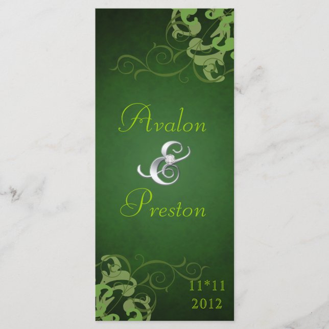Nobel Lime Scroll Green Wedding Program (Front)