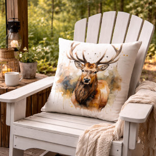 Noble Antlers: Woodland Elk Watercolor Art Cushion