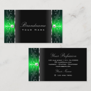Noble Black and Green Squiggled Jewels Ornamental Business Card