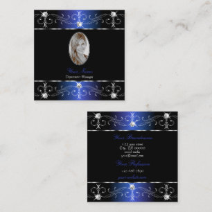 Noble Black Blue Purple Ornate Ornaments Add Photo Square Business Card