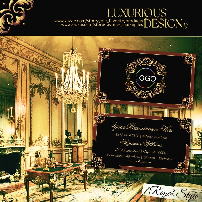 Noble Black Brown Gold with Logo Impressive Business Card (Creator Uploaded)