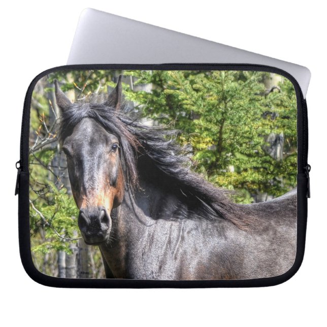 Noble Black Champion Stallion Horse Equine Photo Laptop Sleeve (Front)