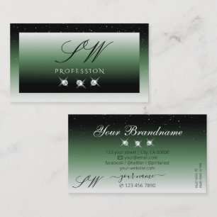 Noble Black Green Ombre Sparkle Diamonds Monogram Business Card