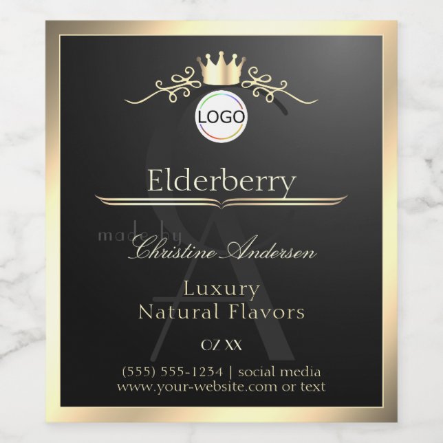 Noble Black Product Label Gold Frame Logo Monogram (Single Label)