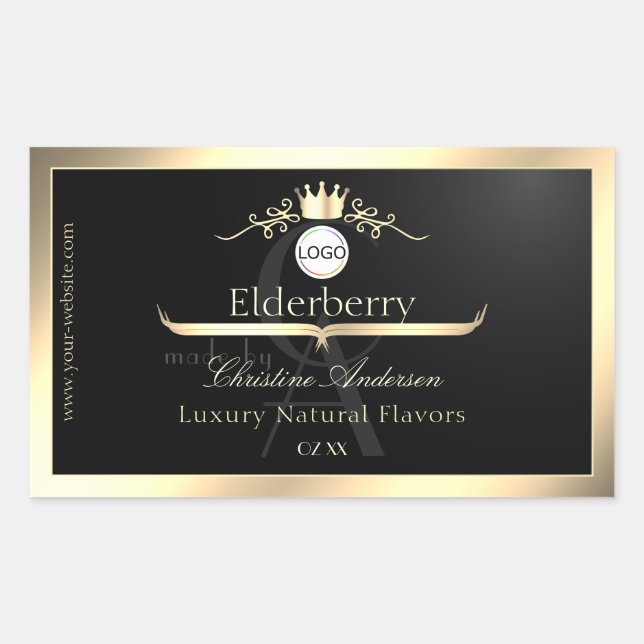 Noble Black Product Label Gold Frame Logo Monogram (Front)