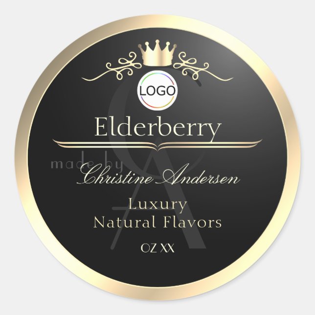 Noble Black Product Label Gold Frame Logo Monogram (Front)