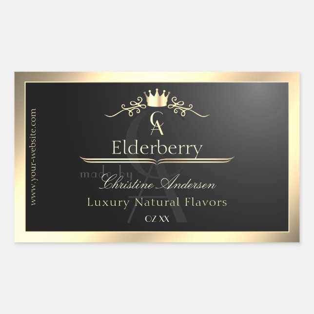 Noble Black Product Label with Gold Frame Monogram (Front)