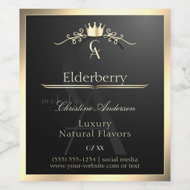 Noble Black Product Label with Gold Frame Monogram (Single Label)