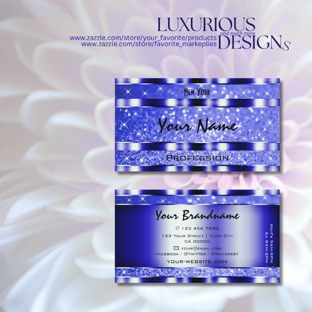 Noble Blue Luminous Glitter Sparkle Stars Quality Business Card (Creator Uploaded)