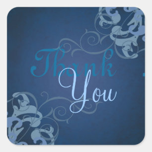 Noble Blue Scroll Blue Thank You Sticker