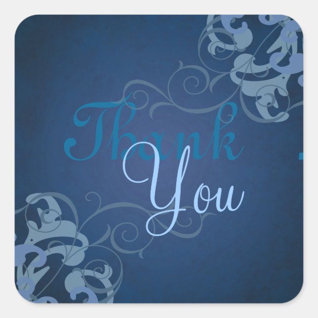 Noble Blue Scroll Blue Thank You Sticker (Front)