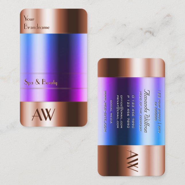 Noble Copper Glass Can Look Blue Liquids Initials  Business Card (Front/Back)