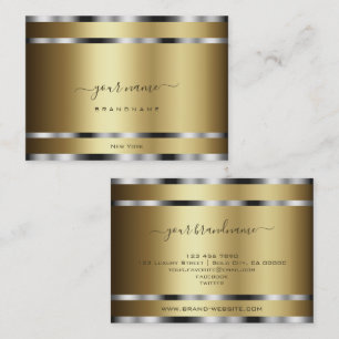 Noble Dark Gold Effect with Chrome Silver Stripes Business Card