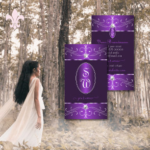 Noble Dark Purple Lilac Ornate Ornaments Monogram Business Card