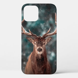 Noble deer male in winter snow forest. Artistic wi iPhone 12 Case