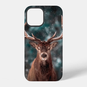 Noble deer male in winter snow forest. Artistic wi iPhone 12 Case