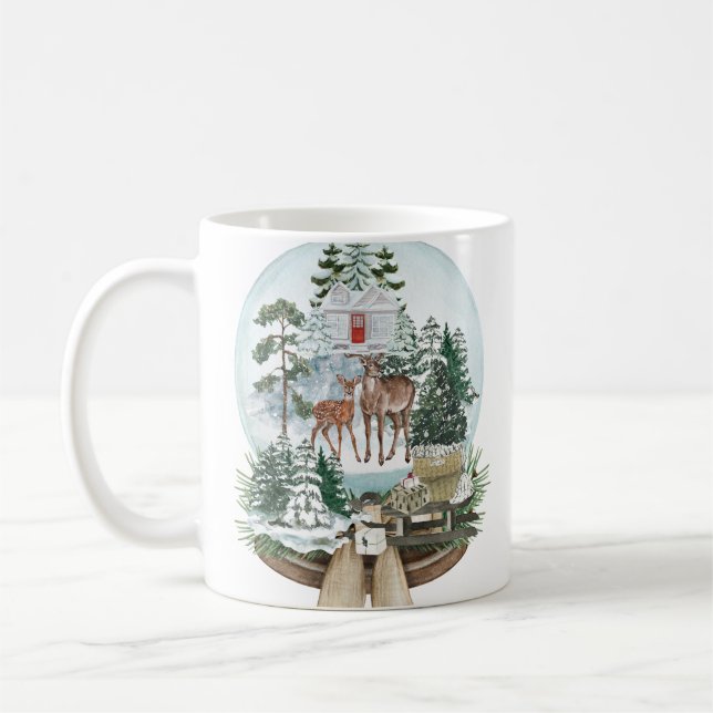 Noble deer male in winter snow forest coffee mug (Left)