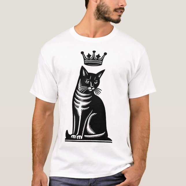 Noble Feline Woodcut Style T-Shirt (Front)