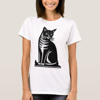Noble Feline Woodcut Style T-Shirt