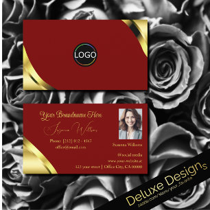 Noble Gold Corners on Dark Red with Logo and Photo Business Card