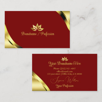 Noble Gold Corners on Dark Red with Pretty Petals Business Card