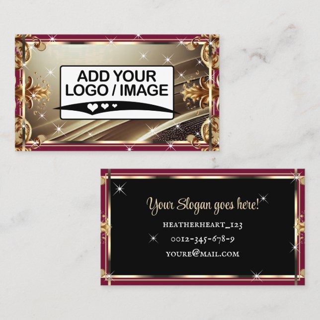 Noble Gold Ornate Black Burgundy Red Ombre Logo Business Card (Front/Back)