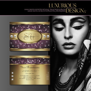 Noble Gold Purple Glitter Stars Diamonds Monogram Business Card