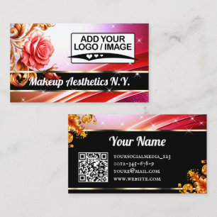 Noble Golden Pink Rose Glitter Stars QR Code Logo Business Card