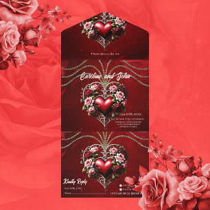 Noble gothic heart with flowers. all in one invitation