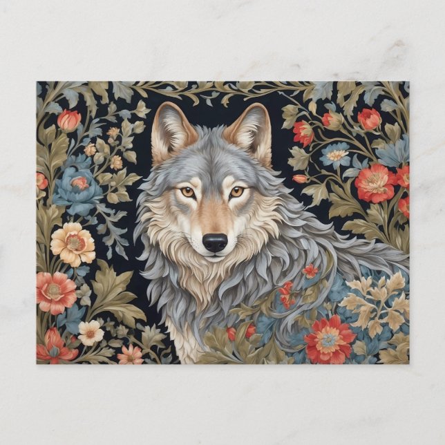 Noble Grey Wolf William Morris Inspired Postcard (Front)