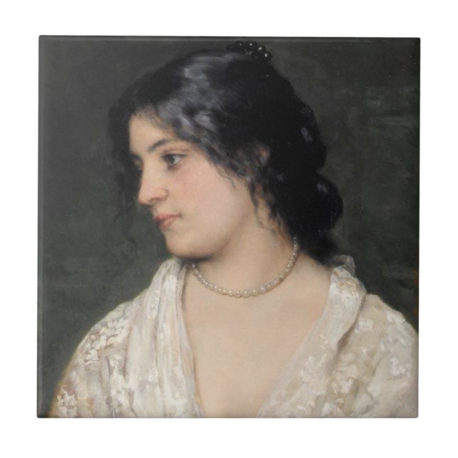 Noble Lady with a Pearl Necklace Ceramic Tile (Front)