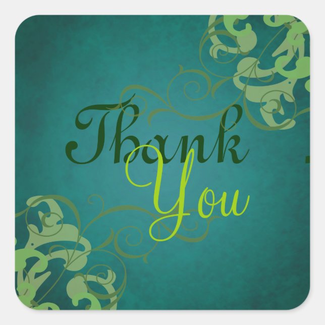 Noble Lime Scroll Teal Thank You Sticker (Front)
