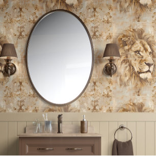 Noble Lion - Beige, Gold, White - Traditional Wallpaper