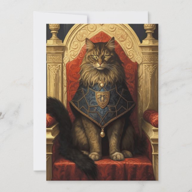 Noble Maine Coon Cat Throne Art Print Card (Front)