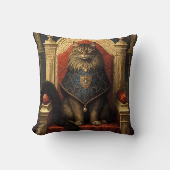 Noble Maine Coon Cat Throne Art Print Cushion (Front)