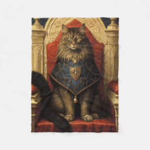 Noble Maine Coon Cat Throne Art Print Fleece Blanket