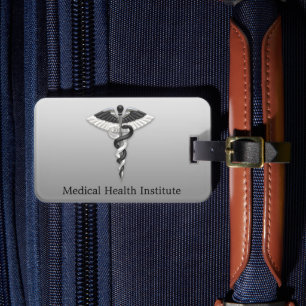 Noble Medical Classy Elegant Black White Caduceus Luggage Tag