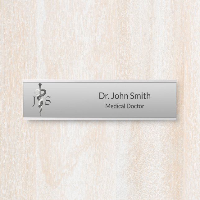 Noble Medical Elegant Black White Asclepius Classy Door Sign (Front)